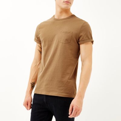 Brown chest pocket t-shirt